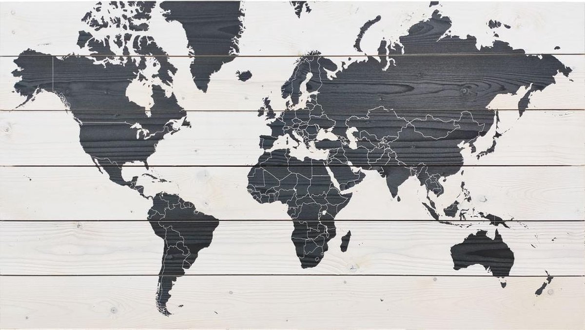 Wereldkaart Contrast|105cm x 60 cm | Subtiele Wereldkaart van Hout| Met 100 GRATIS koperen pins